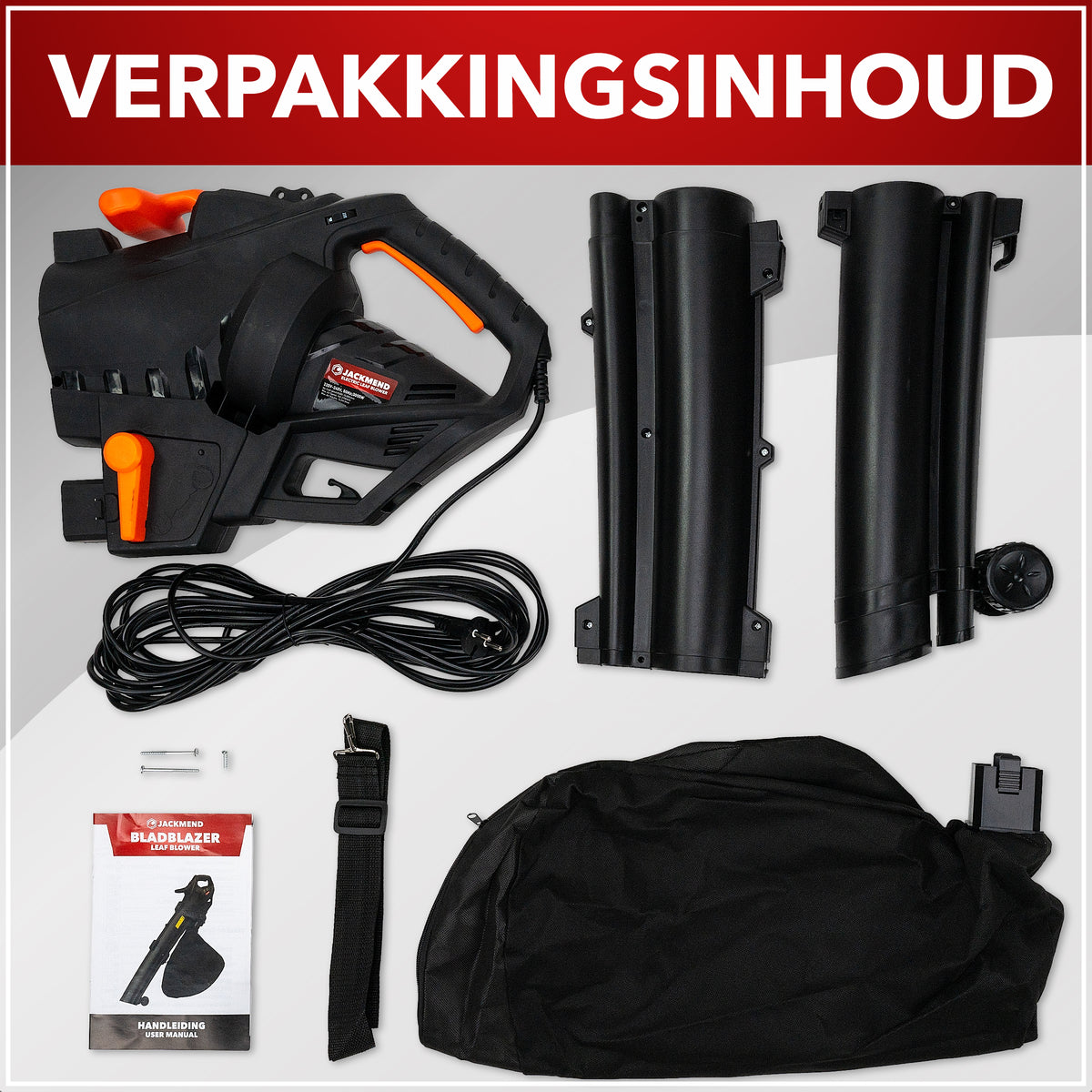 JACKMEND Elektrische Bladblazer Incl. 35L Opvangzak - 3000W Snoer 270km/u Luchtsnelheid - 15.000RPM