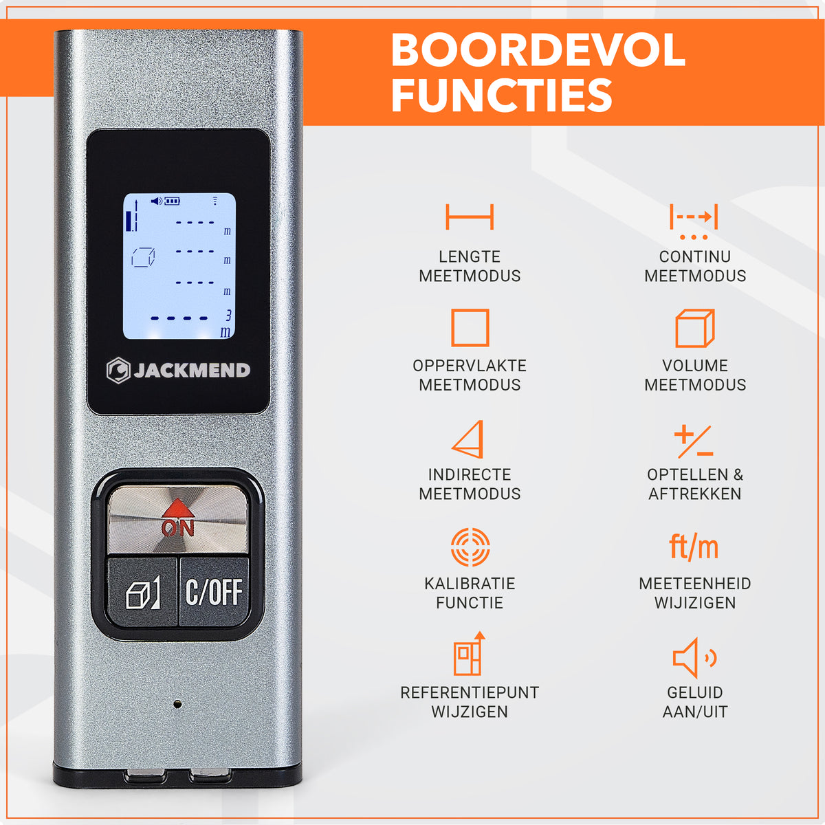 Jackmend Laserafstandsmeter - Oplaadbaar - Digitale Afstandsmeter met LED-Scherm en Draagkoord