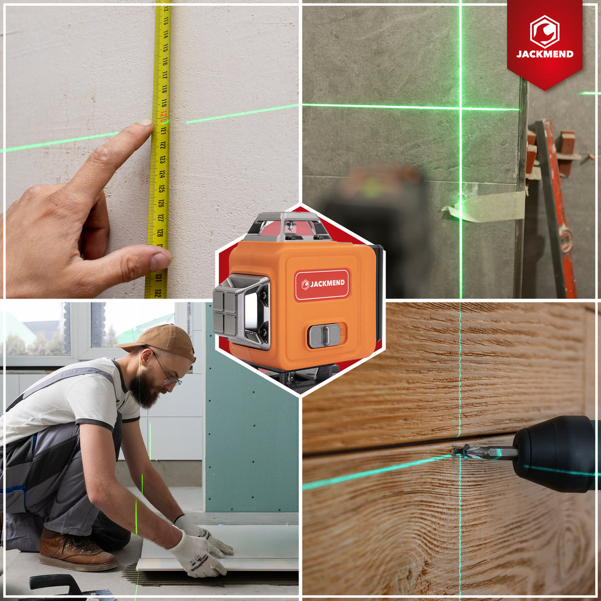 JACKMEND Láser de nivel de línea 4D con trípode 5.5M 4 a 16 líneas - 50 metros de alcance de medición