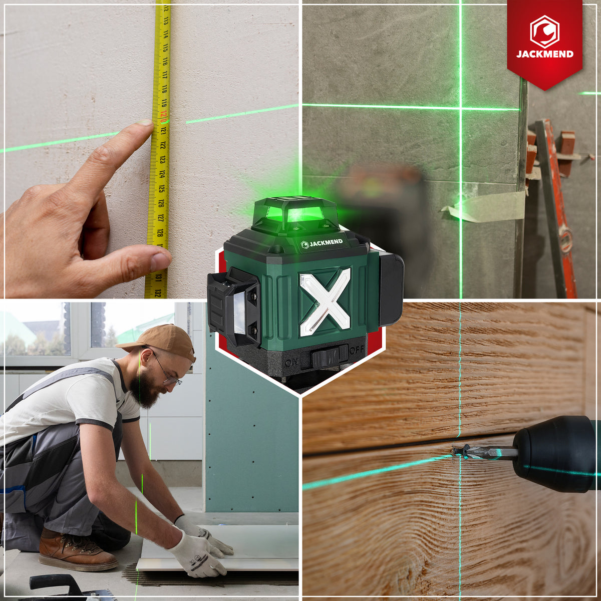 JACKMEND 4D Cross Line Laser with 1.45M Tripod 4 to 16 Lines - 50 Meter Measuring Range